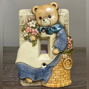 Vintage Takahashi Mama Teddy Bear Flowers Ceramic Light Switch Plate